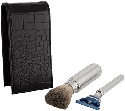 Axwell Men's 2-Piece Travel Shaving set with Fusion Head Razor in Black Crocodile Leather Case