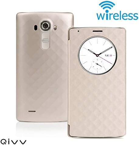 QIVV LG G4 Quick Circle Case Wireless Charger Qi Wireless Charging Receiver Cover Case with Wireless Charging | Smart View & NFC | Smart Wake Up | Sleep View Window Protective Phone Case(Gold)