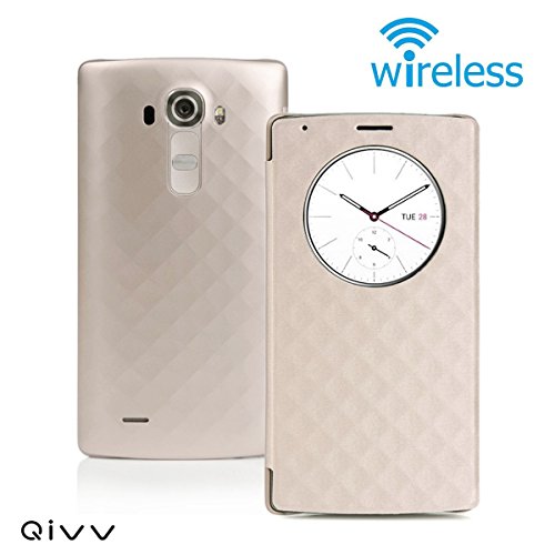 QIVV LG G4 Quick Circle Case Wireless Charger Qi Wireless Charging Receiver Cover Case with Wireless Charging | Smart View &amp; NFC | Smart Wake Up | Sleep View Window Protective Phone Case(Gold)