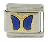 SilverBin Enamel Paint Blue Butterfly Stainless Steel Italian Charm Link