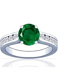 Platinum Round Cut Emerald Ring With Sidestones