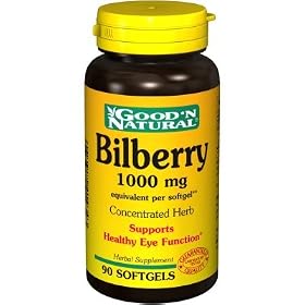 Bilberry 1000mg - Promotes Healthy Eye Function, 90 softgels,(Good'n Natural)