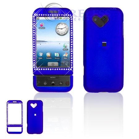 HTC Google G1/Dream Cell Phone Dark Blue Rubber Feel White Diamond Protective Case Faceplate Cover