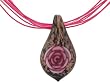 Pink and Black Murano Pendant, 32mm x 56mm, with Pink Silk Adjustable Cord/Ribbon Necklace