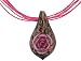 Pink and Black Murano Pendant, 32mm x 56mm, with Pink Silk Adjustable Cord/Ribbon Necklace