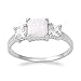 Sterling Silver Square White Created Opal Cz Ring (Size 5 - 10)