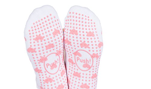 Labor and Delivery Non Skid Heart Socks by Baby Be Mine Maternity (6-9, White with Peach hearts)