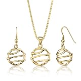 Chic Style: Sterling Silver Celebrity Style Modern Earring/Pendant Set with 14K Gold Plating