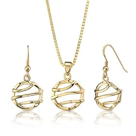 Chic Style: Sterling Silver Celebrity Style Modern Earring/Pendant Set with 14K Gold Plating