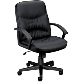 Basyx VL642ST11 VL640 Series Leather Managerial Mid-Back Swivel Tilt Steel Chair, Black