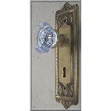 24% Lead Crystal OLD TOWN and ANTIQUE BRASS Passage Door Knob Set with handcrafted...