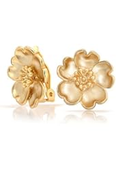 Bling Jewelry Heart Shaped Matte Gold Plated Five Petal Flower Clip On Earrings