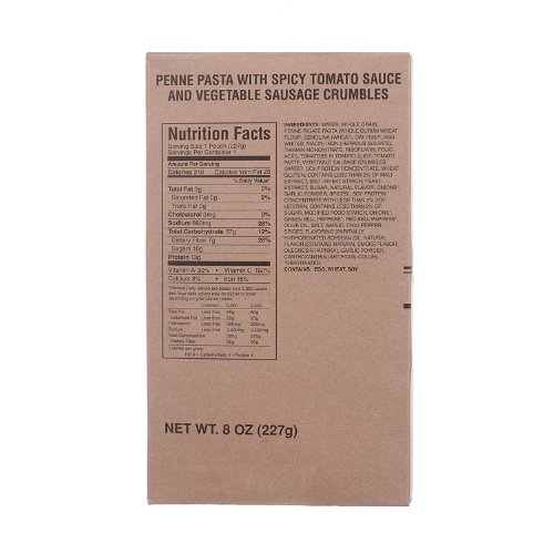 MRE (Meal-Ready-to-Eat) Entree - Penne Pasta with Vegetable Crumbles in Spicy Tomato Sauce