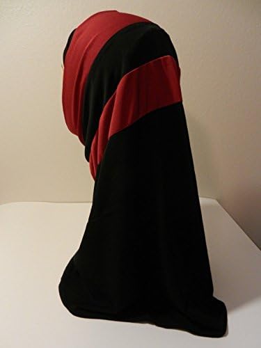 Burgundy Dark Red And Black 2 Piece Two Tone Plain Hijab Muslim Head Wear Cover Scarf Cap