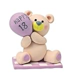 Claydough 18th Bear Lilac in Acetate Box 70mm Birthday Cake Topper