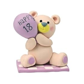 Claydough 18th Bear Lilac in Acetate Box 70mm Birthday Cake Topper