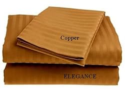 ELEGANCE Egyptian Cotton 500 Thread Count 3 - Pc Sateen Stripe Duvet Cover Copper Queen.