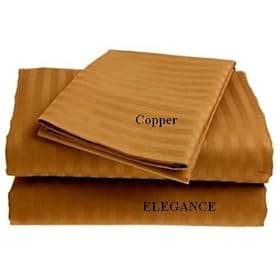 ELEGANCE Egyptian Cotton 800 Thread Count 3 - Pc Sateen Stripe Duvet Cover Copper Full.