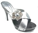 Chunky Flowers Sexy Stiletto Slide Sandals Silver