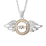 Sterling Silver Heart Love Angel Wing Mothers Day Diamond Pendant Necklace (GH, SI3-I1, 0.25 carat)