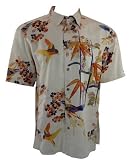 Citron Hand Dyed Linen & Silk, Embroidered Short Sleeve, Side Vents, Asian Inspired Casual White Shirt - Birds & Branches