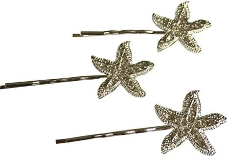 Starfish Rhinestone Hair Pins for Mermaid Costume/ Bridal Party (set of 3) (Clear)