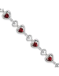 Sterling Silver Diamond & Heart Link Garnet Bracelet, Best Quality Free Gift Box Satisfaction Guaranteed