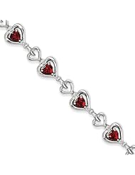 Sterling Silver Diamond & Heart Link Garnet Bracelet