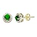 10k Yellow Gold Round Emerald Diamond-Framed Stud