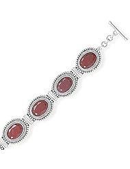 Sterling Silver 7 + 1 Inch Extension Oxidized Oval Faceted Ruby with Bead Design Bracelet