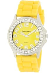 Cerentino Womens 2005R-Y Crystal Bezel Boyfriend Yellow Silicone Rubber Strap Watch
