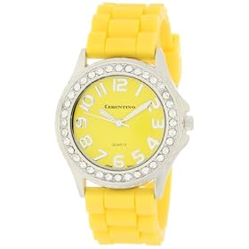 Cerentino Womens 2005R-Y Crystal Bezel Boyfriend Yellow Silic