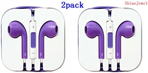 ShineJewel(TM) 2Pack Earphone In-ear Headphone with Microphone & Volume Control for I Phone I Pad I Pod High Quality 3.5 Mm Plug for Mp3 Player-Purple