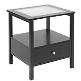 Bay Shore Collection End Table with Glass Insert Top and Drawer, Black