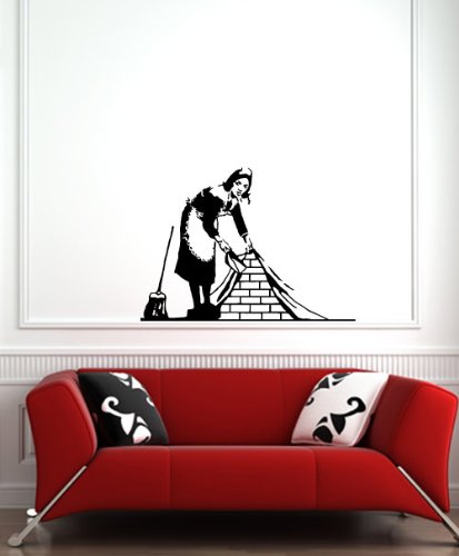 christmas Banksy Maid Sweeping Vinyl DecalB009YA31M6