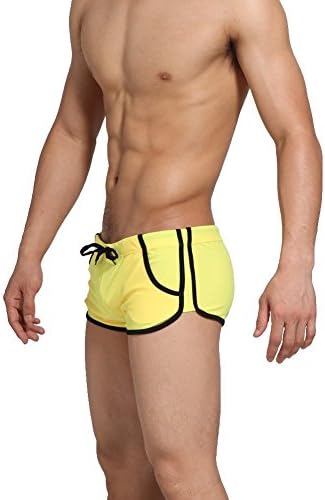 eMayLu Men's Solid Swimwear Swimming Trunks (Yellow Black Size L)