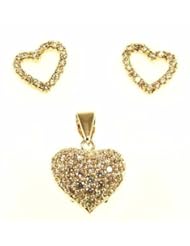 Kala-isjewels - Ladies 18ct Gold Plated CZ "" Hearts ""Pendant ( 0,79"" ) and Earrings