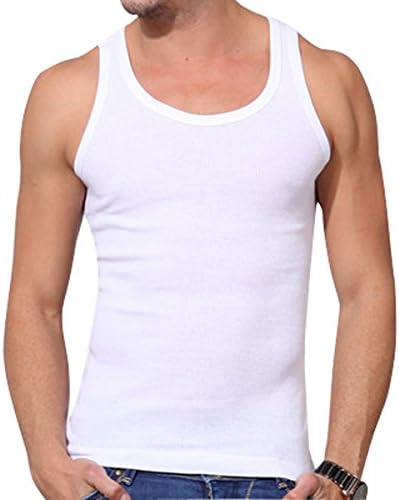 TEEPIRE Men's Cotton Sports Gym Vest Tee T-shirt Muscle Jersey Tank Tops (XL, White)