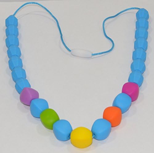 Blue w/colors Silicone Teething Necklace, BPA Free Baby Beads, CPSIA Compliant, BCIA Baby Chewing Beads