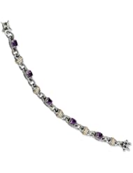Sterling Silver with 14k Yellow Gold Amethyst Antiqued Bracelet