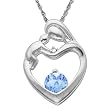 XPY 10k White Gold Blue Topaz Diamond-Accent Mother's Jewel Heart Pendant, 18