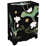 EXP Handmade Asian Furniture 33-Inch Black Lacquer Chinese Storage Cabinet/End Table with Lotus Flowers EXP Handmade Asian Furniture 33-Inch Black Lacquer Chinese Storage Cabinet/End Table with Lotus Flowers