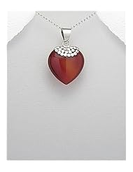 Heart Semi-GemStones Pendant Necklace In 92.5 Sterling Silver