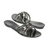 Anne Klein Jamila Women's Flat Slides Sandals Brown/bronze Metal Black Patent/platino