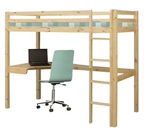 Wooden Single High Bed Loft Bed with Desk Pine: Amazon.co.uk: Kitchen ...