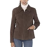 BGSD Women's Classic Suede Leather Zip-Front Jacket - Coffee Bean M