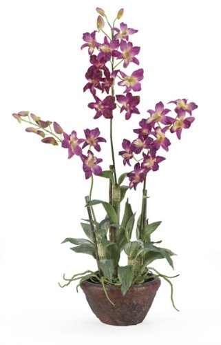 Dendrobium Silk Flower Arrangement w/ Clay Pot – Purple