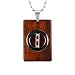 Stainless Steel Natural Redwood Cubic Zirconia Circle Line Rectangular Pendant w. Woven Faux Leather Necklace