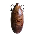 Ceramic Stem Vase With Swirl Pattern - Brown / Tan
