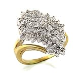 Two-Tone Brass Cluster Ring with Clear Swi. Crystals - 22mm, Sizes: 5-10